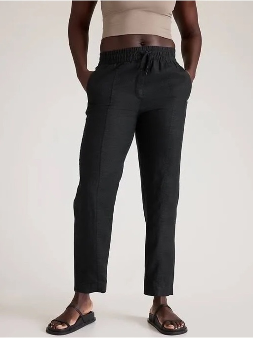 Athleta Retreat High Rise pants Ankle Linen Black Size Medium